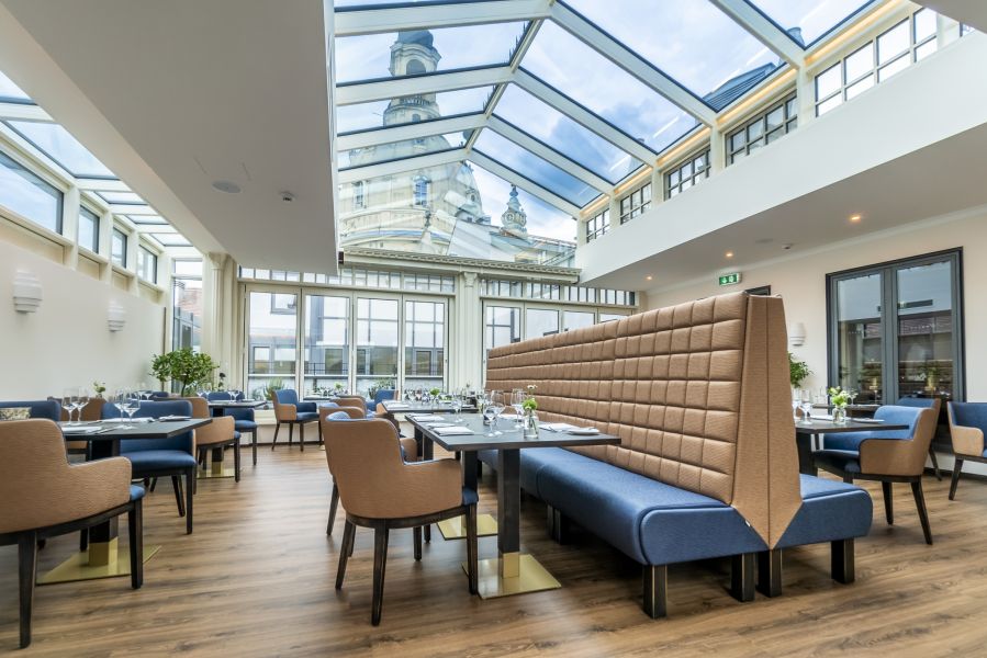 Der Blick in der neuen Wintergarten 2019 im Restaurant Moritz/Hotel Suitess an der Frauenkirche Dresden